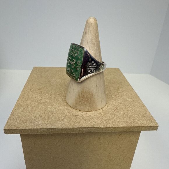 Sterling Silver & Green Enamel Italy Milor Ring 925-Size 9 - Picture 11 of 13